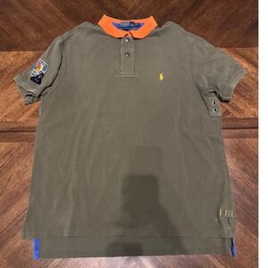 Polo Ralph Lauren Custom Fit Polo Shirt Olive Green Collar Patches XXL |P1